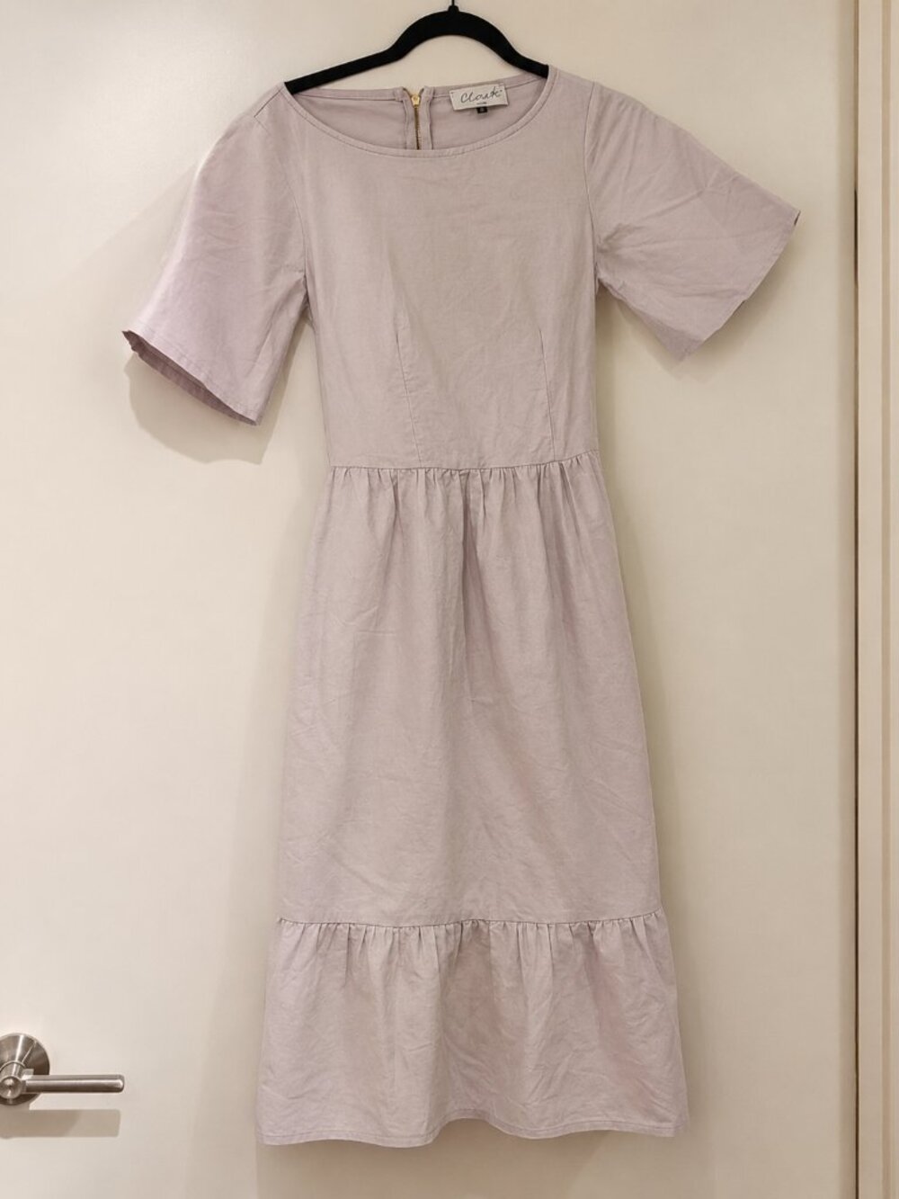 Pale Lavender Cotton Midi Dress with Pockets & Tie Back